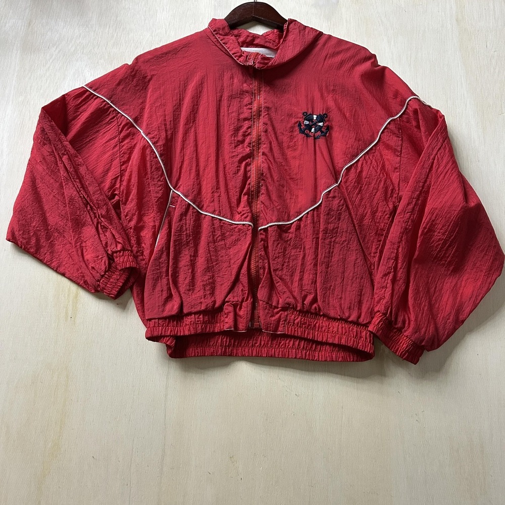 Vintage Basic Rituals Jacket Womens Large Red Windbreaker Embroidered 80s 90s